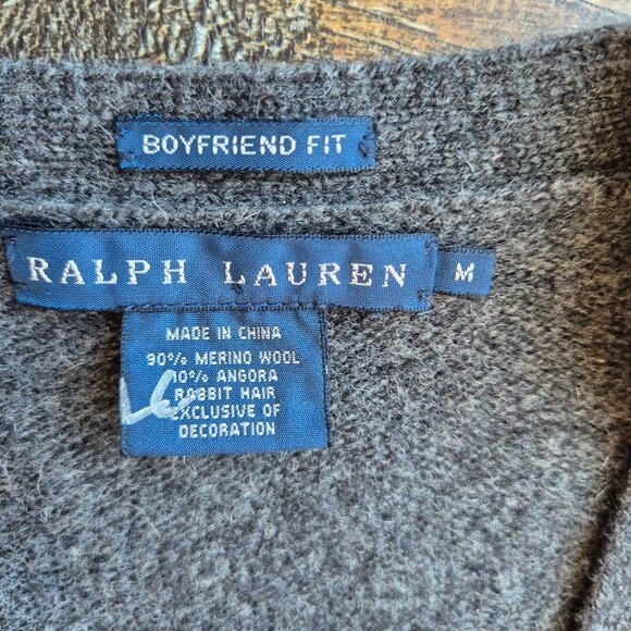 Vintage Ralph Lauren Crest Logo Wool Rabbit Hair Blend Boyfriend Fit Cardigan - Picture 7 of 11